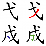 How to learn Chinese characters often involves keeping similar characters apart, here four characters are shown.