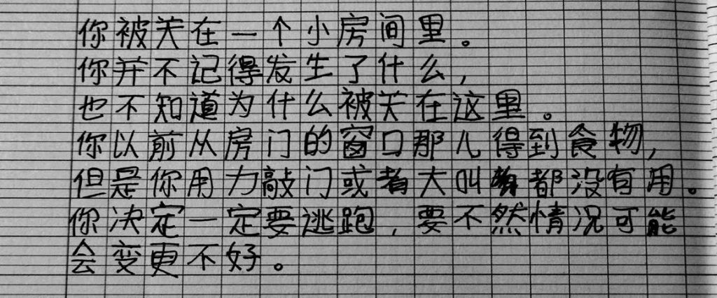Chinese handwriting on grid paper by a student after living in China for two years.